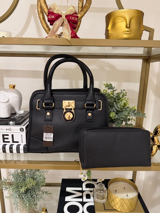 Handbags - Black Satchel Handbag with Zip Wallet